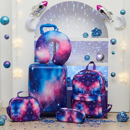 Redbaker 6 Pcs Kids Luggage Set 17 Inch Kids Rolling Luggage Double Pattern Suitcase for Girls Boys School Gift(Blue Purple,17 Inch,Starry Sky Style)