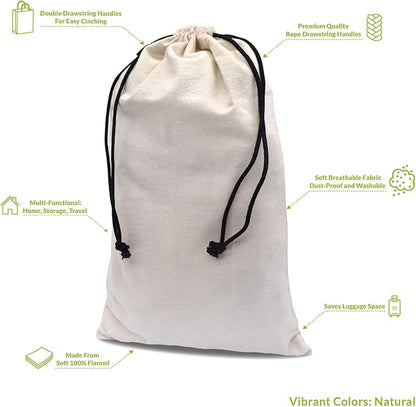 ZENPAC Cowboy Boot Bag, Beige Duster Flannel Pouch with Drawstring Closure, Washable Breathable Cotton Fabric for Shoes, Luggage, 12.5x20.5 2 Pack