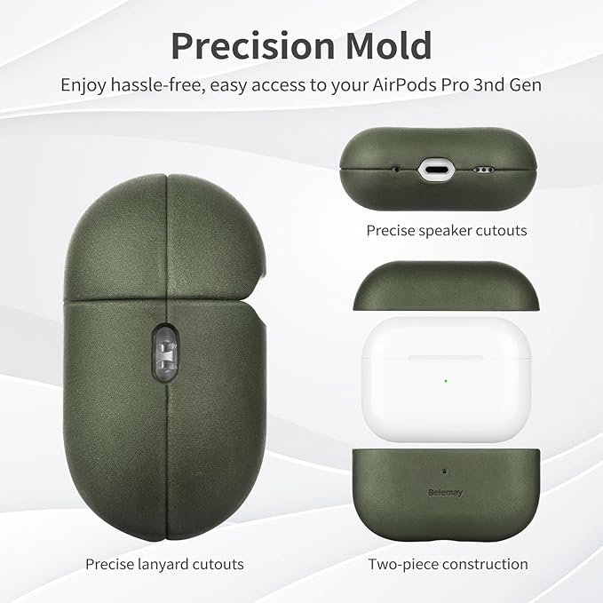 Belemay Handcrafted Crazy Horse Leather Case for AirPods Pro 3rd Gen (2025), Vintage Aesthetic, Two-Tone Effect, Unique Patina, Compatible with MagSafe, Compatible with Airpods Pro 3, Sunset Tan