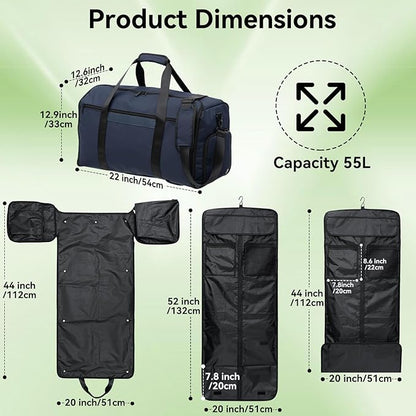 GARPROVM Garment Bags for Travel, 4 in 1 Convertible Garment Duffle Bags with Separated Suit Bag Shoe Compartment, Waterproof Carry On Luggage Bag Backpack Weekender Bag for Short Trip, Navy