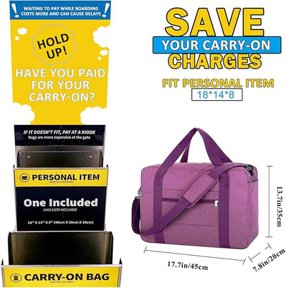 For Spirit Airlines Personal Item Bag 18x14x8 with Wet Pocket Foldable Travel Duffel Bag Underseat Carry on for Men & Women