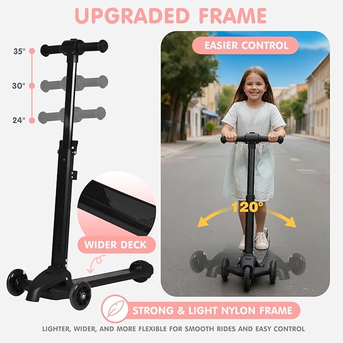 smilesun 4-in-1 Detachable Scooter Suitcase for Kids & Teenagers, Lightweight Hardside Ride-On Suitcase, Foldable Design, Perfect Travel Gift for Girls(Pink Cute Pony 22-inch)