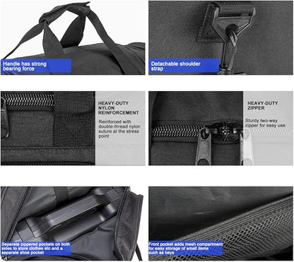 Gym Bag Duffle Bags for Men Women with Shoes Compartment Sport Weekend Travel Overnight Carry On Bag for Tactical Military Travel Work Out Bags (Black)