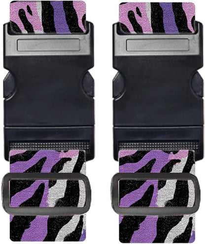 Nuxovilar Luggage Straps of 2 Set Purple Pink Black Zebra Pattern, 1.96x90.5 inches - Luggage Straps for Suitcases, Good for Adventure Trips, Outdoor Travel, Casual Use