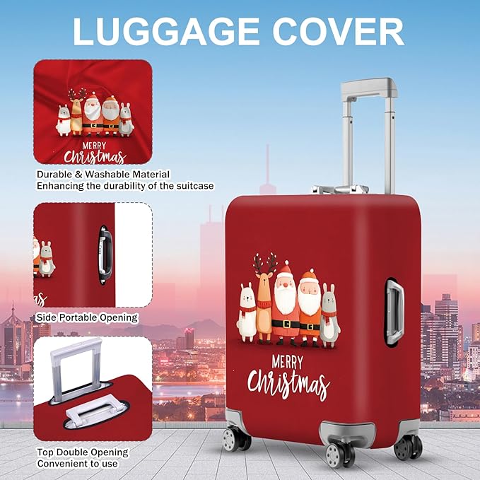 FOREVER QUEEN Merry Christmas Luggage Cover Suitcase Protector Suitcase Cover Anti-Scratch,Stretchable Bag Cover Washable Durable Polyester