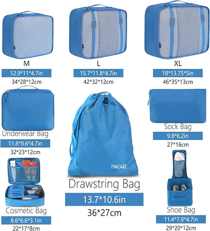 BAGAIL 8 Set Packing Cubes Luggage Packing Organizers for Travel Accessories-Light Blue