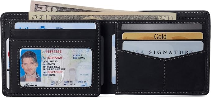 Alpine Swiss Mens Wallet for Men | RFID Protected Leather Mens Wallet | Spencer Bifold with Divided Bill Section | Gift Box | 2 ID Windows | 14 Card & Storage Pockets for Organization