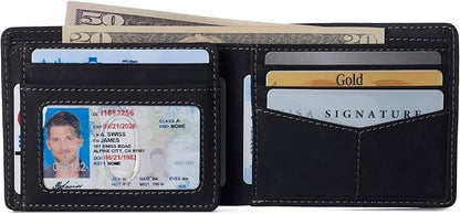 Alpine Swiss Mens Wallet for Men | RFID Protected Leather Mens Wallet | Spencer Bifold with Divided Bill Section | Gift Box | 2 ID Windows | 14 Card & Storage Pockets for Organization