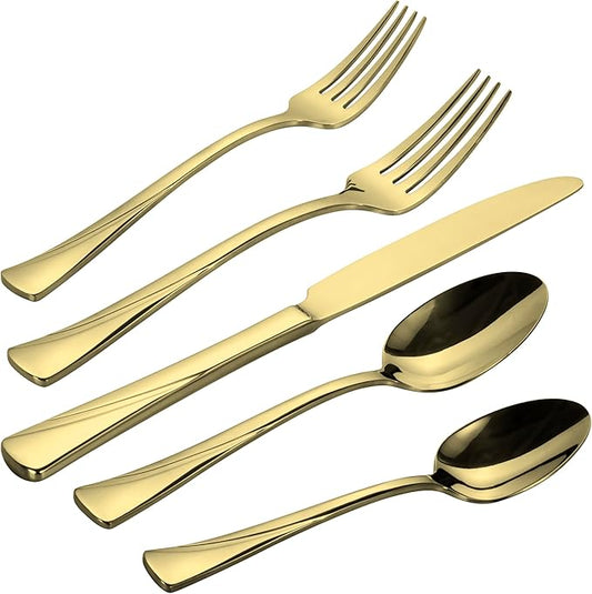 Alata Alice Champagne Gold Mirror 40-Piece Silverware Set Stainless Steel Flatware Set,Service for 8,Mirror Polished Cutlery Set,Dishwasher Safe