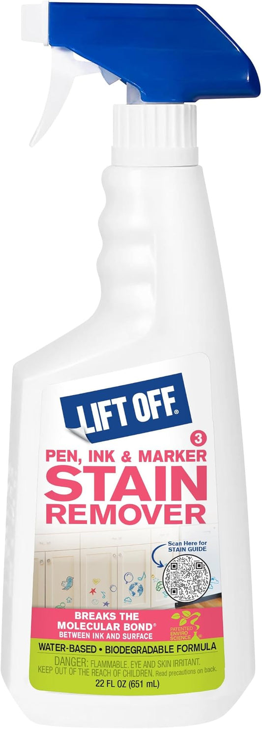 Motsenbocker's Lift Off 40901 Pen, Ink & Marker Stain Remover – Removes Nail Polish, Makeup, and Dyes From Walls, Countertops, Tile, and More, Pre-Wash Laundry Treatment – 22 fl oz