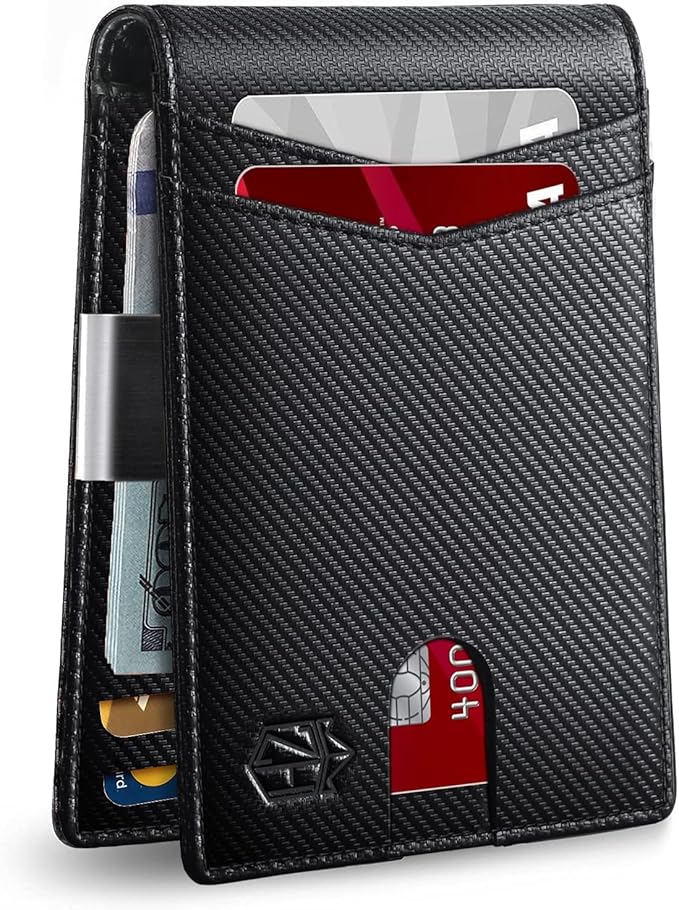 Zitahli Money Clip Wallets for Men,Slim Bifold Wallet 10-12 Cards, Mens Leather Wallet with ID Window,RFID Blocking Thin Minimalist Credit Card Holder,Gifts for Him