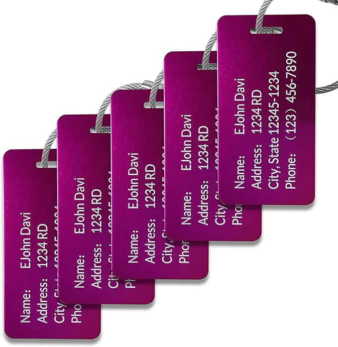 (5Pack Made in USA) Custom Personalized Luggage Tags-Customized Unique tag for Suitcase Backpack Travel,Bags (Wine red (3.8×2))