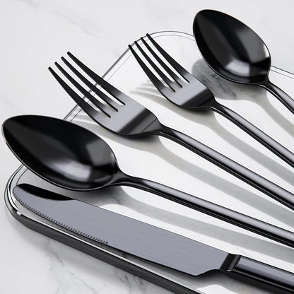KINGSTONE Black Silverware Set, 20-Piece Flatware Set for 4, 18/10 Stainless Steel Cutlery for Home Kitchen and Restaurant