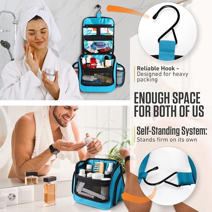 VENTURE 4TH Hanging Travel Toiletry Bag for Women & Men - Travel Organizer with Expandable Compartments & Removable Clear Pouch for Toiletries (Light Blue)