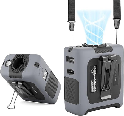 Portable Fan Wearable Personal Fan with 5 Speed Max 55 Working Hours Low Noise Portable Neck Fans Cooling Waist Fans for Camping Traveling LED Power Display 10000mAh Rechargeable (Gray)