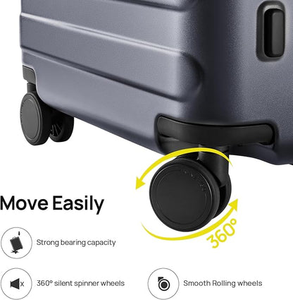 NINETYGO Luggage Sets 2 Piece, Carry On Luggage Airline Approved, Large Checked Luggage with Spinner Wheels, Lightweight, Hard Shell PC Suitcase Sets, TSA Approved, 20in/28in (Grey, Rhine Basic)