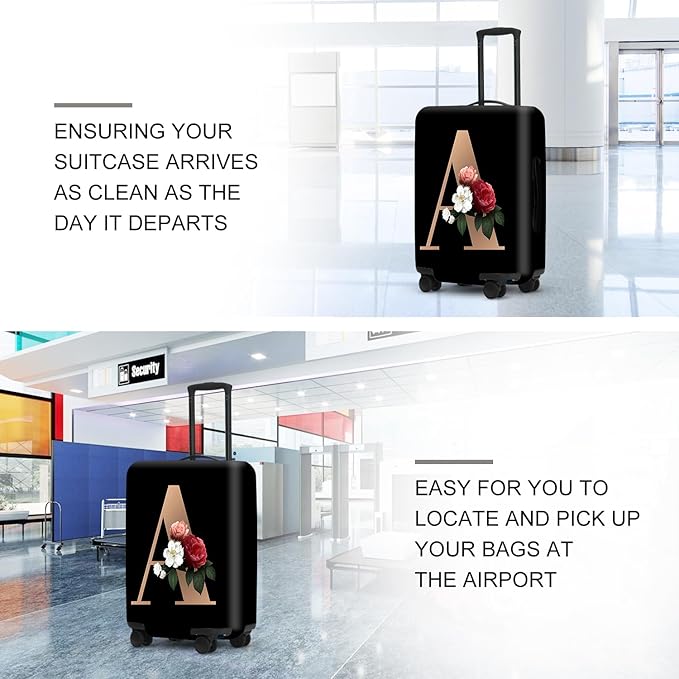 Floral A lphabet Luggage Cover Set, Vintage Letter Print Waterproof Suitcase Protector, Travel Accessories for Women Men