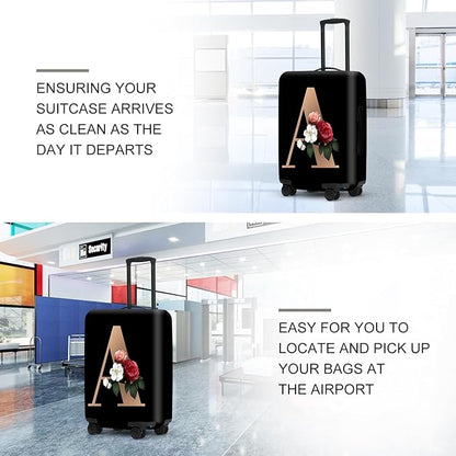 Floral A lphabet Luggage Cover Set, Vintage Letter Print Waterproof Suitcase Protector, Travel Accessories for Women Men