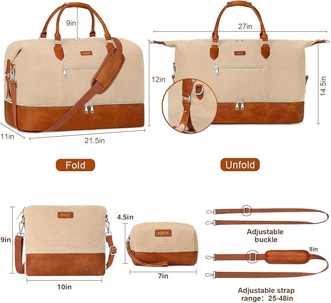 Weekender Bag for Women, Travel Duffel Bag Carry On Overnight Bag with Shoe Compartment Large Nylon Travel Weekend Tote Bag