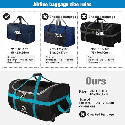 REDCAMP 85L/120L/140L Foldable Duffle Bag with Wheels, Large Travel Duffel Bag
