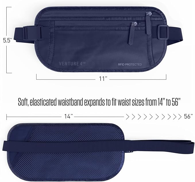 Travel Money Belt, RFID Blocking for Men & Women - Ideal for Keeping Your Cash, Credit Card, Passport, Phone Safe When Traveling (Sleek Navy Blue)