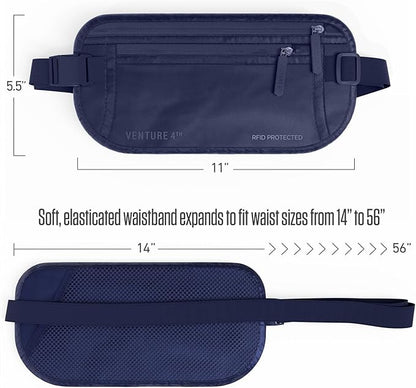 Travel Money Belt, RFID Blocking for Men & Women - Ideal for Keeping Your Cash, Credit Card, Passport, Phone Safe When Traveling (Sleek Navy Blue)