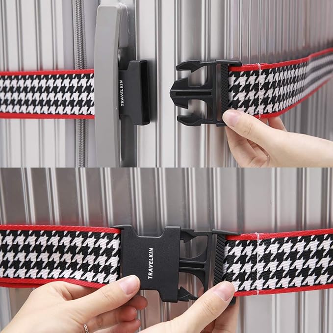 Travelkin Luggage Straps TSA Approved - Adjustable Cross Suitcase Straps with TSA Lock, Reinforced Buckle, Unique Pattern - Secure Heavy Duty Luggage Straps for Travel (Houndstooth)
