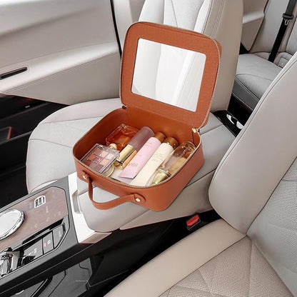 Pinkmik Clear Makeup Bag Waterproof Travel Case for Cosmetics and Toiletries Women's Makeup Organizer and Car Bag with Zipper (X/Brown, L)