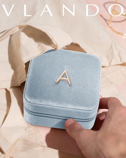 Vlando Jewelry Case for Girls Womens Fashion, Pink Jewelry Box Travel Must Haves, Jewelry Box for Girls, Small Travel Jewelry Case Birthday Gifts for Travel Gifts for Women - Letter H, Blue