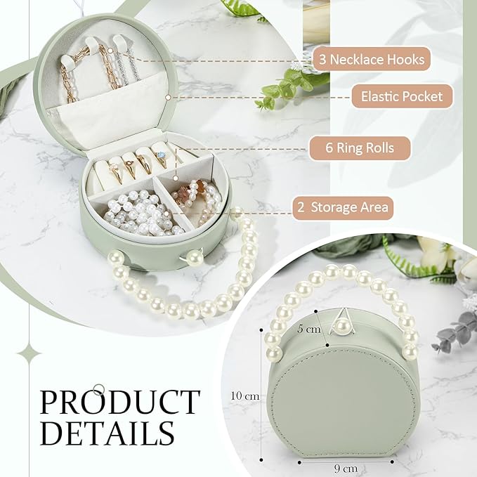 Weysat 8 Pack Travel Jewelry Case Bulk Mini Bridesmaid Jewelry Box Small Earring Storage Organizer for Women Proposal Gifts(Green, Leather)