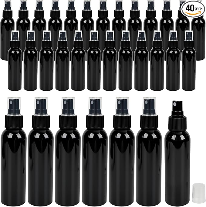 40 Pack Black Plastic Spray Bottles with Cap 4 oz Fine Mist Spray Bottles Refillable Portable Misters Travel Containers for Perfume Cleaning Liquid
