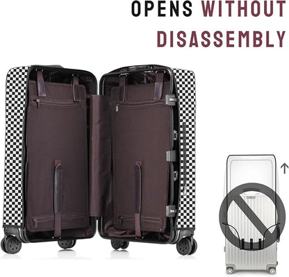 No Disassembly Suitcase Covers for Luggage - 24 Inch Clear Luggage Cover Protector, B/W Check PVC Luggage Protector Suitcase Cover