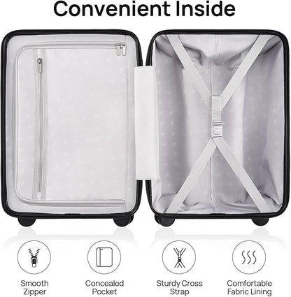 NINETYGO Carry On Luggage 22x14x9 Airline Approved, 20 Inch Luggage with Smooth Spinner Wheels, Lightweight, Hard Shell PC Suitcase Carry-On, Travel Luggage, TSA Approved (Black, Rhine Basic)