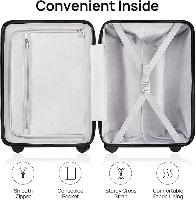 NINETYGO Large Checked Luggage 28 Inch, Checking In Luggage with Smooth Spinner Wheels, Lightweight, Hard Shell PC Suitcase, Lightweight Travel Luggage, TSA Approved (Black, Rhine Basic)