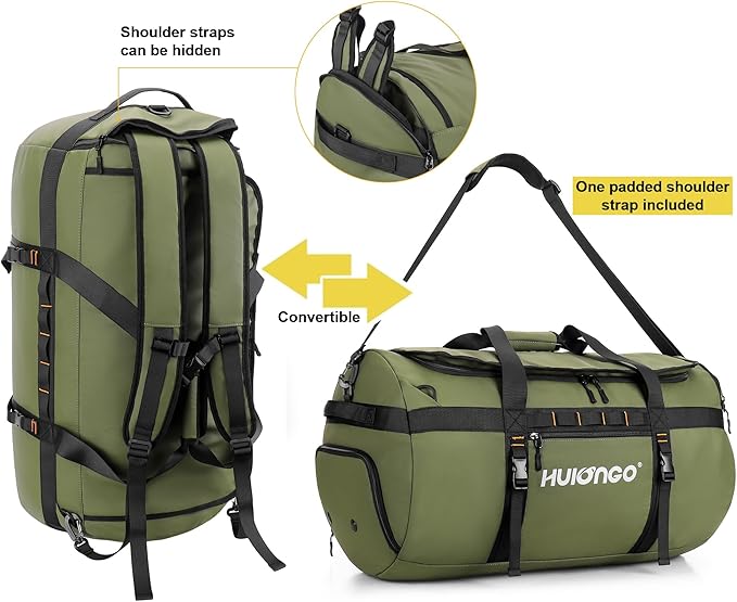 40L/60L/90L Large Waterproof Duffle Bag Backpack for Men, Mens Duffel Backpack Bags for Traveling, Heavy Duty (Green, 60L)