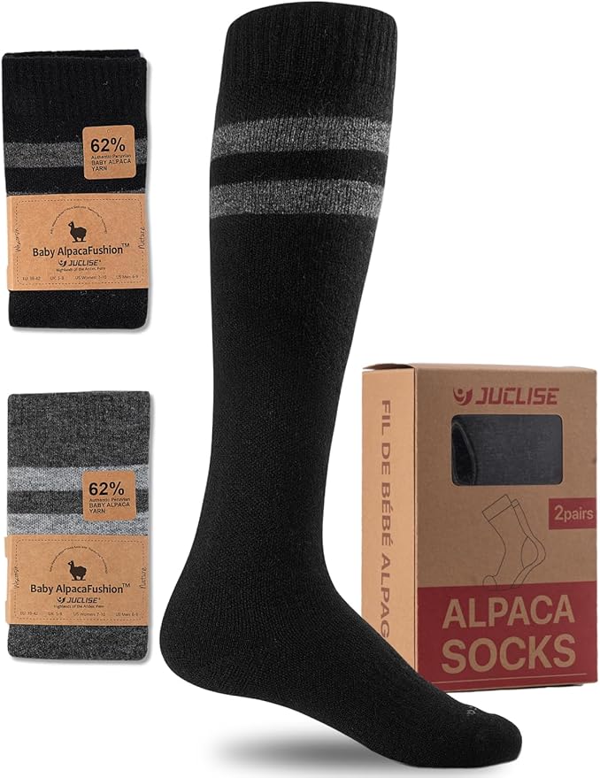 Alpaca Wool Heavyweight Knee High Compression Socks, Thick Winter Thermal Warm Soft Circulation Travel Flying