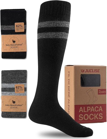 Alpaca Wool Heavyweight Knee High Compression Socks, Thick Winter Thermal Warm Soft Circulation Travel Flying