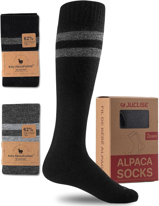 Alpaca Wool Heavyweight Knee High Compression Socks, Thick Winter Thermal Warm Soft Circulation Travel Flying