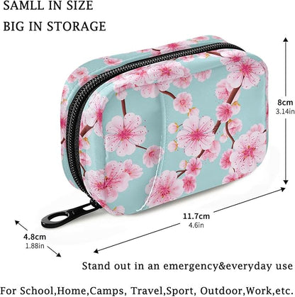 Fustylead Pink Cherry Flower Pill Organizer Travel Portable Zipper Cloth Bag for Holding Weekly Supplements Vitamins and Fish Oils