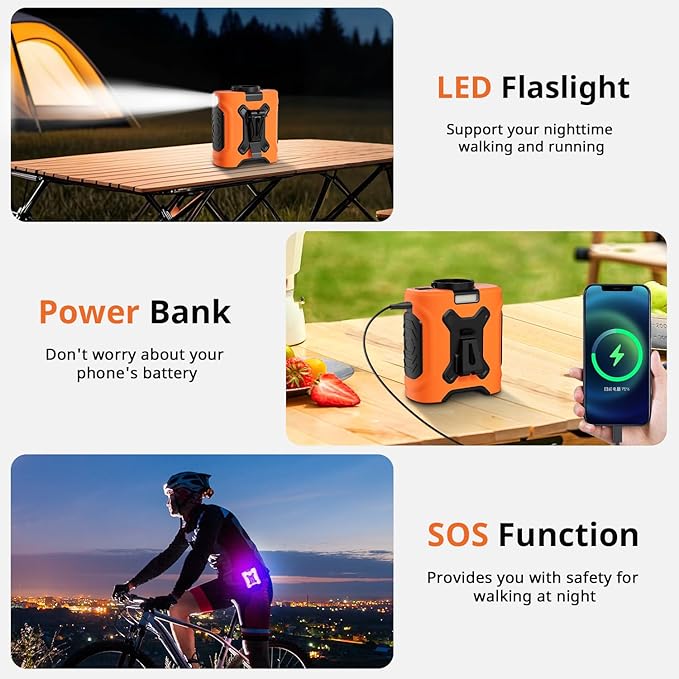 Portable Waist Fan 10000mAh Portable Waist Fan 18000RPM With Max 12H Working Time 5 Speeds adjustment with LED flashlight and Charging display Cooling for Outdoor Jobsite and etc(Orange)