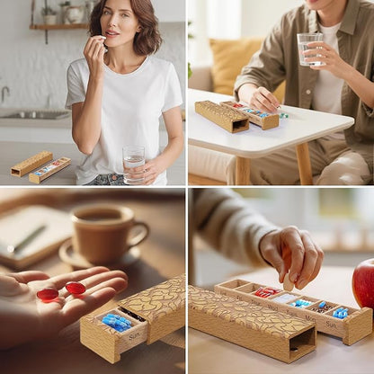 Wooden Pill Organizer, 7 Day Pill Box, Travel Pill Box, Wooden Pill Case Privacy Protection Perfect for Medication, Vitamins, Fish Oils, Supplements (Plus Beech)