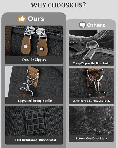 Gonex Canvas Duffle Bag for Travel, Expandable Water Resistant 50L Carry on Duffel Overnight Weekender Gym Bag with Wet Dry Separation Pocket & Suitcase Handle Sleeve, Dark Grey