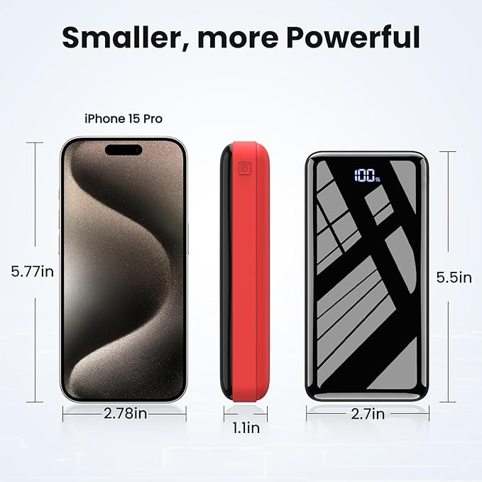 Portable Charger 27000mAh Power Bank, 22.5W Fast Charging USB C Battery Pack, 3 Outputs&2 Inputs, LED Display, External Battery Bank for iPhone 17/16/15 Pro, Android Cell Phone etc