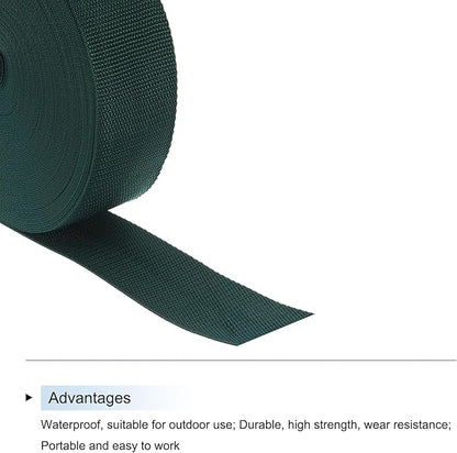 MECCANIXITY Lightweight Polypropylene Webbing Strap 2" 25 Yard Backpack Strapping Band Dark Green for Outdoor Luggage Cargo Straps