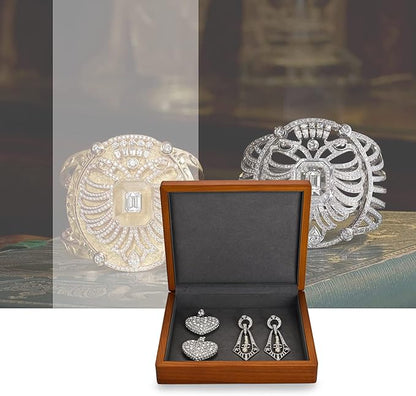 Oirlv Solid Wood Ring Jewelry Box Organizer Earrings Jewelry Drawer Organizer Tray with Lid (Grey Flat Box)