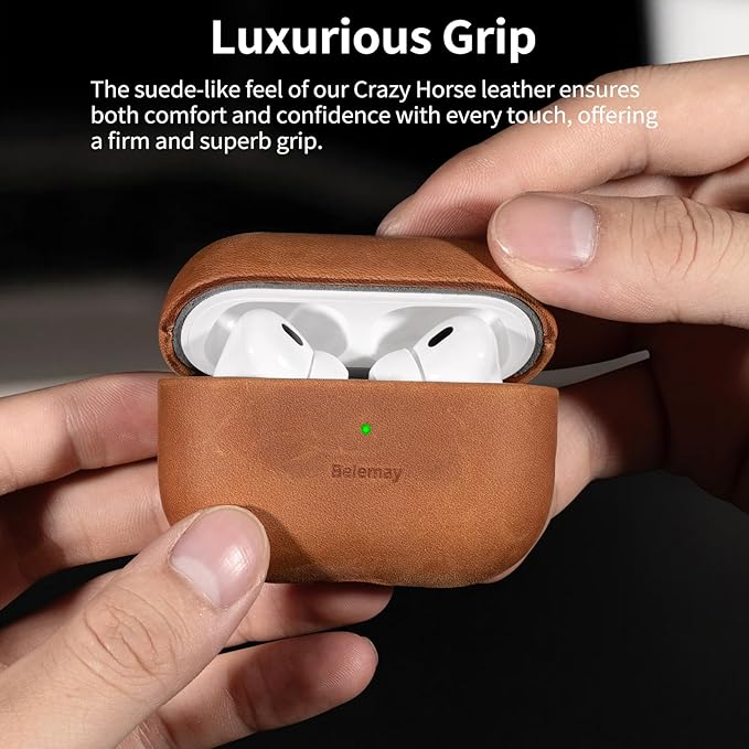 Belemay for AirPods Pro (1st Generation) Case, Compatible with MagSafe, Premium Crazy Horse Leather [Vintage Aesthetic] - Unique Patina - Comfort Grip - Compatible with AirPods Pro Case (2019), Tan