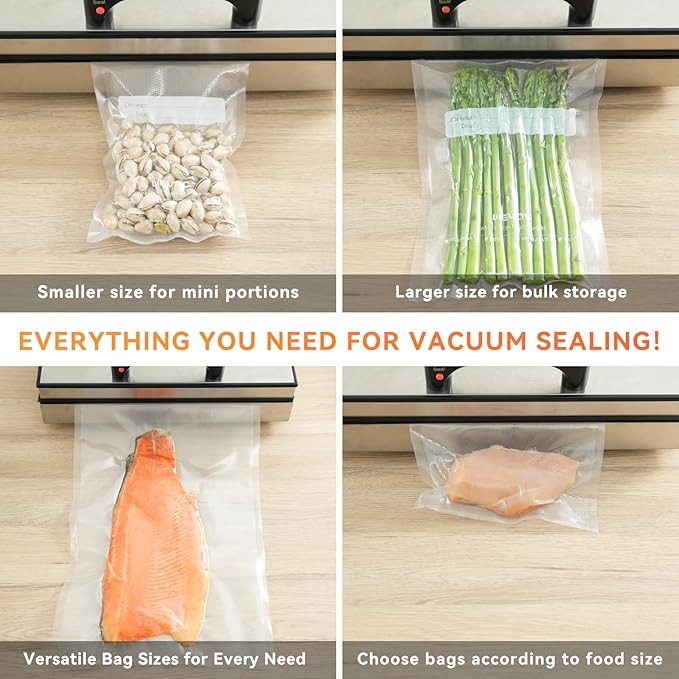 Wevac Family Pack Vacuum Sealer Bags Rolls with Dispenser – 6"x10" (50pcs), 8"x12" (70pcs), 8"x20' & 11"x20' Rolls, Heavy Duty, Leakproof, Ideal for Sous Vide, Meal Prep, Food Saver