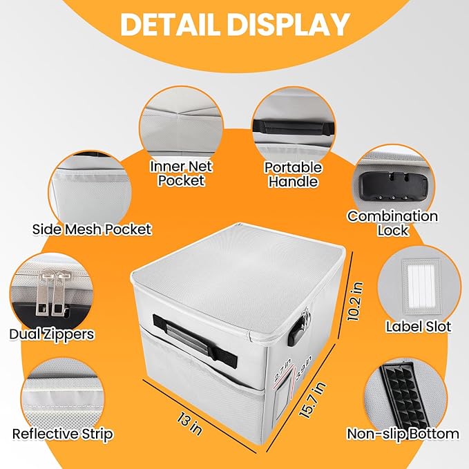 Upgraded 5200°F Fireproof Document File Organizer Box, Fireproof Storage Filing Cabinet Box with Lock, Portable Office Safe for Hanging Letter/Legal Folder 16.1 x 12.9 x 11in (Grey)