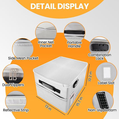 Upgraded 5200°F Fireproof Document File Organizer Box, Fireproof Storage Filing Cabinet Box with Lock, Portable Office Safe for Hanging Letter/Legal Folder 16.1 x 12.9 x 11in (Grey)