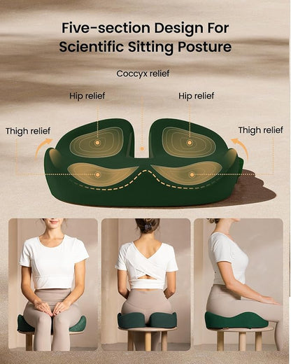 ProtoArc Seat Cushion, Office Chair Cushion for Sciatica, Coccyx Cushion, Ergonomic Memory Foam Seat Cushion for Car, Home, Pressure Relief Pad for Hip, Tailbone, All Day Comfort - Dark Green